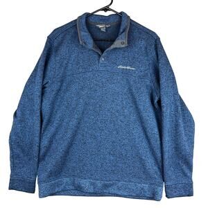 Eddie Bauer Mens Sweatshirt Blue Radiator Fleece Snap Mock Neck Long Sleeve L